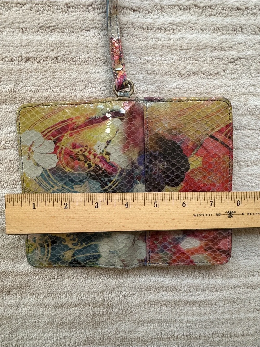 Hobo International Leather Wristlet Wallet Snakeskin Embossed Floral Multicolor